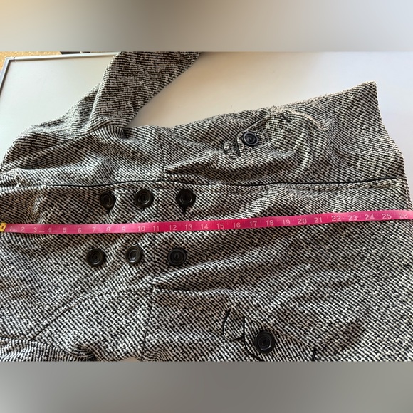 IZ Byer black and white plaid button up womens pea coat - Picture 5 of 7